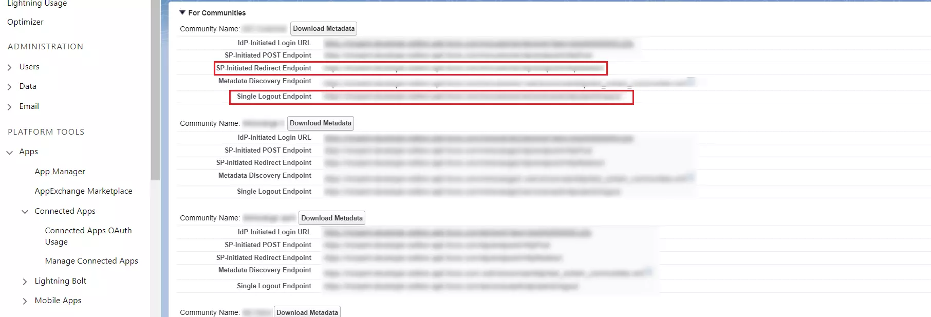WordPress Multiple Salesforce Communities - SP initiated Redirect Endpoint & SLO URL