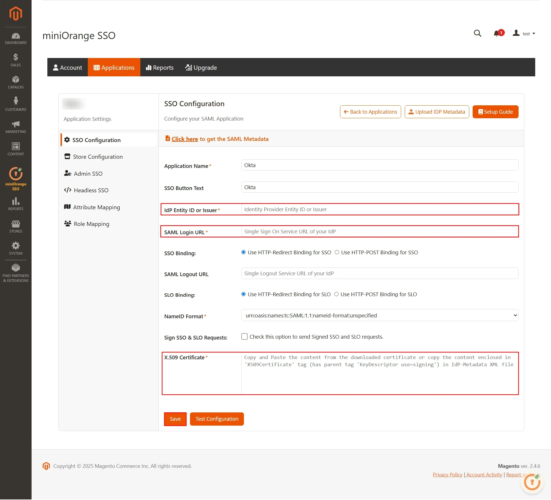 Magento SAML SSO | Copy URLs