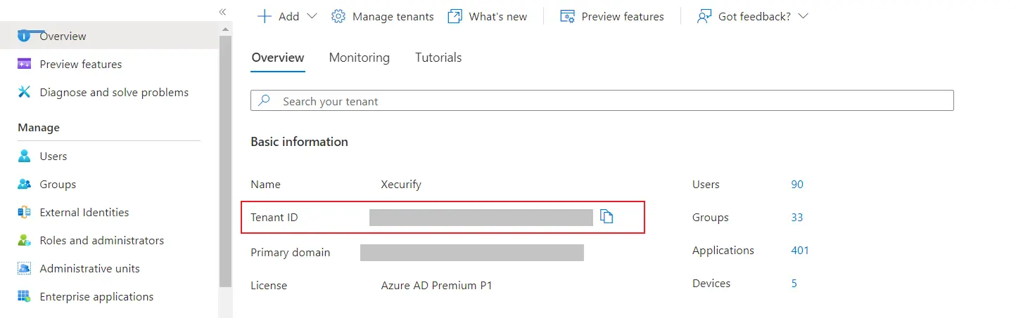 Azure Multitenant SSO - Copy Tenant ID from Azure Overview