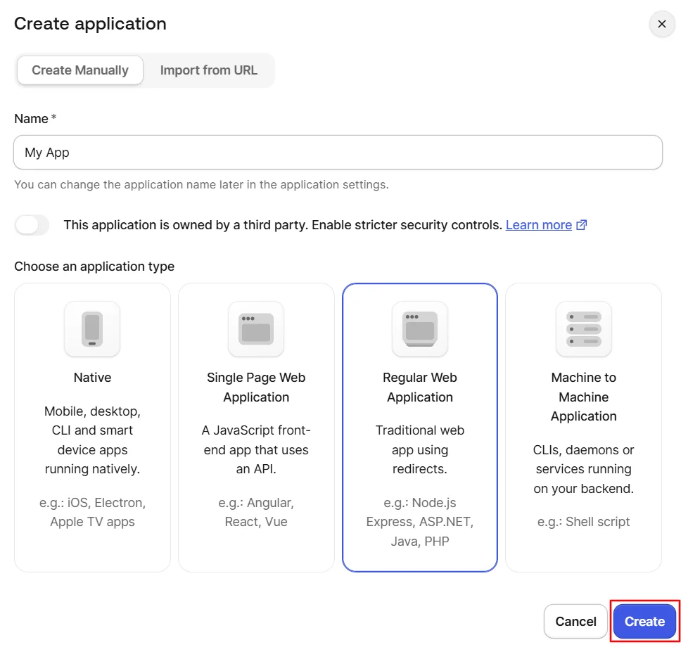 OAuth/OpenID/OIDC Single Sign-On (SSO),Auth0 SSO Login select regular web app