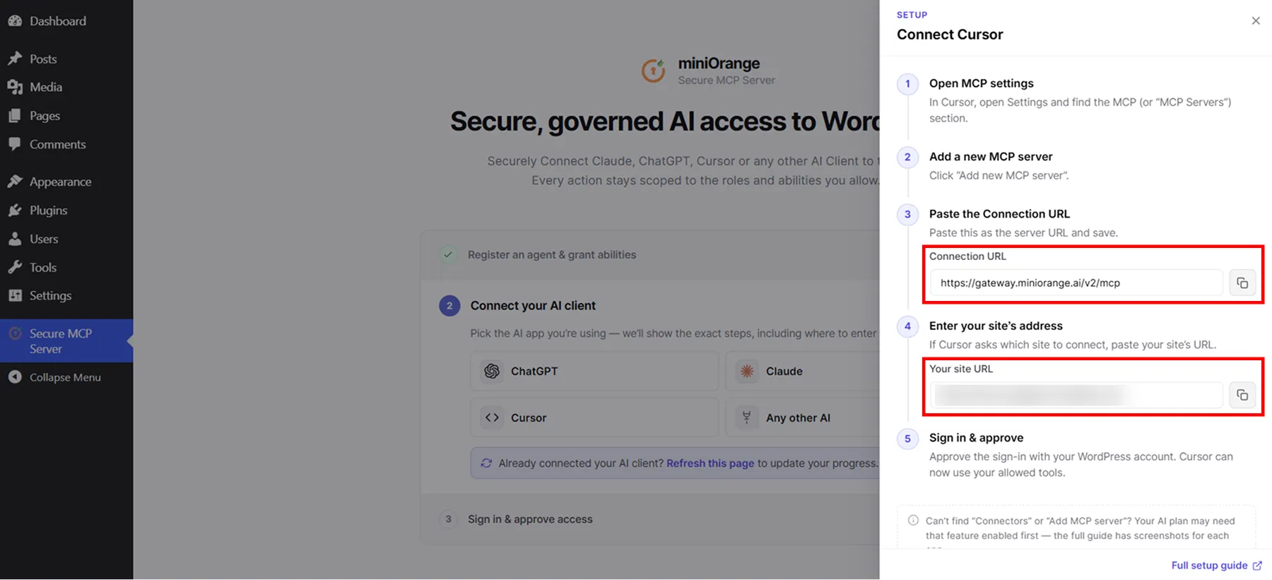 Connect WordPress to AI Agents using MCP | Connection methods for AI clients Gateway Method