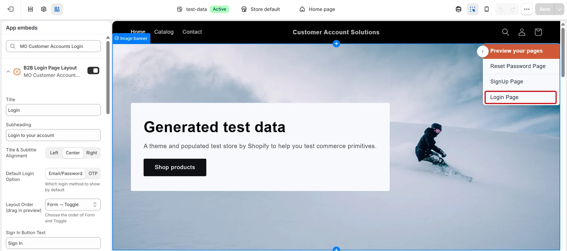 Select the Login Page to customize it