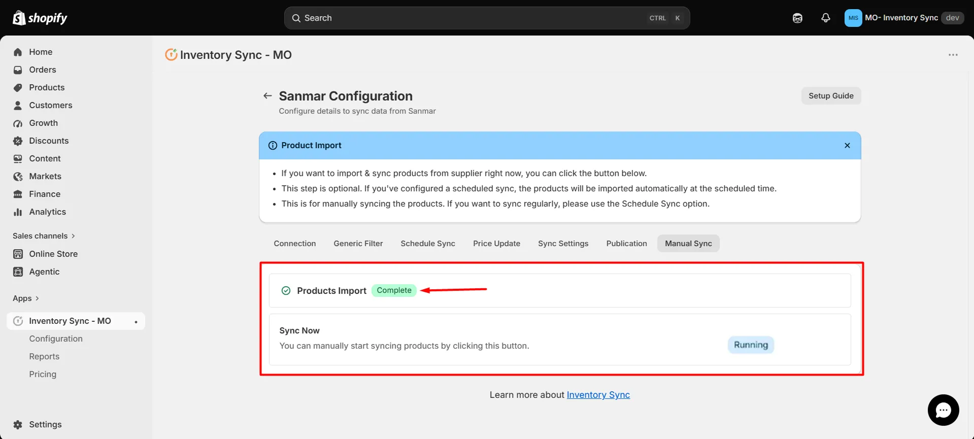 Shopify SanMar Integration - Product import in progress