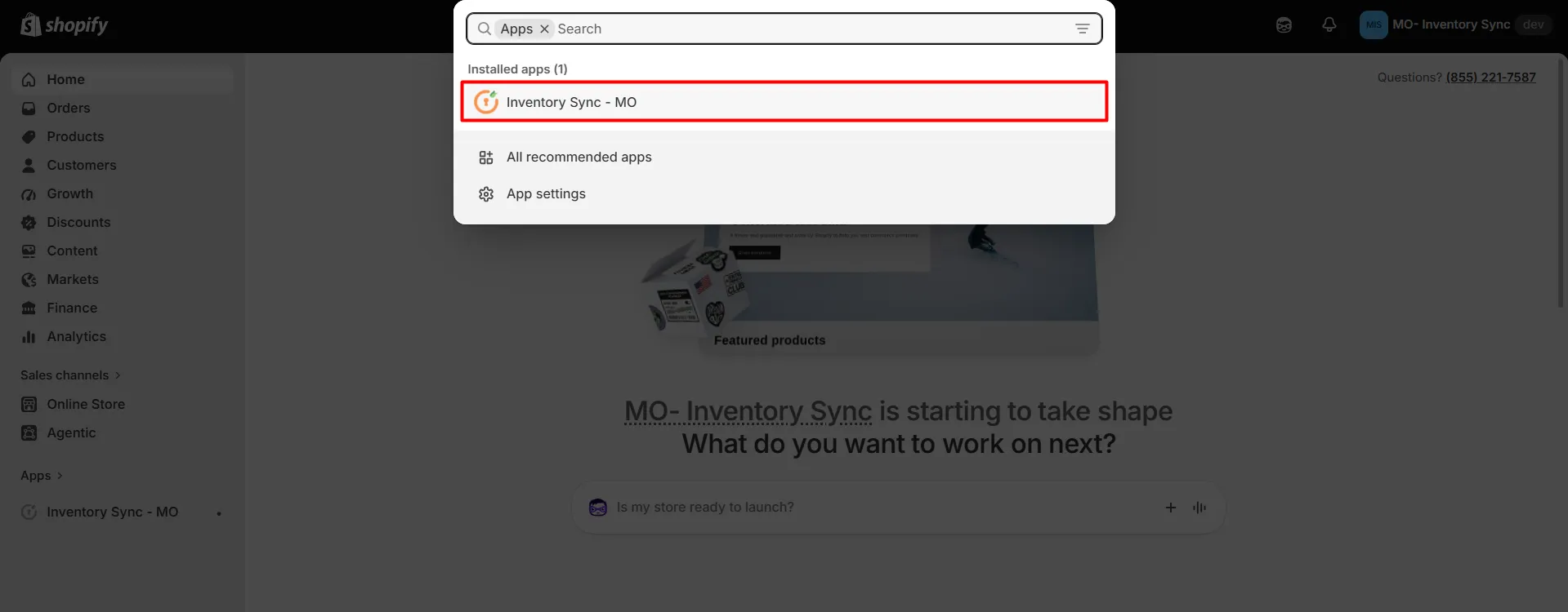 Shopify SanMar Integration - Navigate to Inventory Sync application