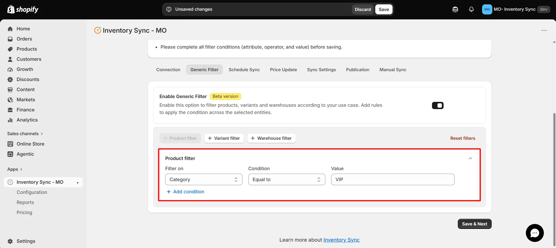 Shopify SanMar Integration - Product Filters