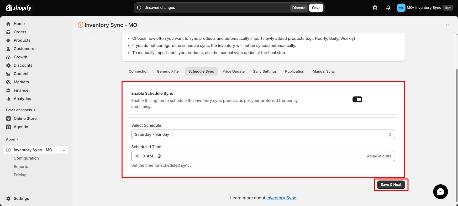 Shopify SanMar Integration - Schedule sync interval