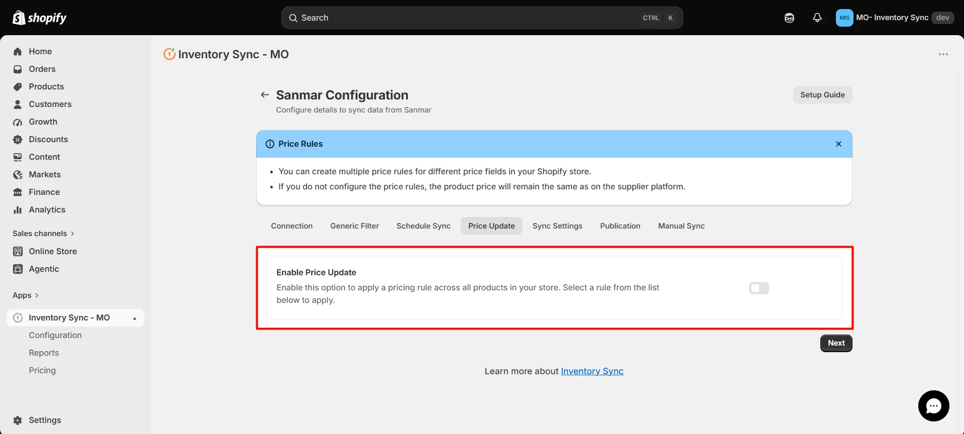 Shopify SanMar Integration - Enable Price Update