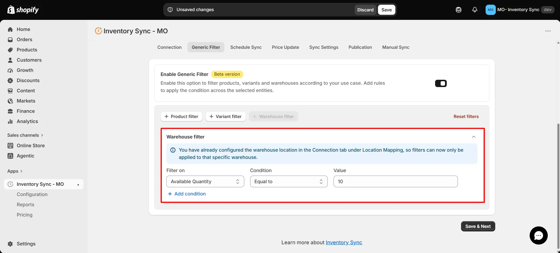 Shopify SanMar Integration - Warehouse Filter