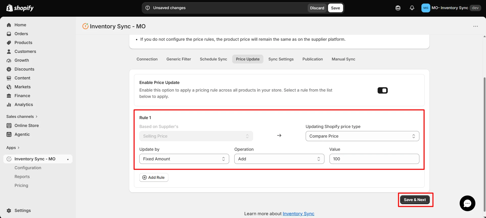 Shopify S&S Activewear Integration - Price rule update
