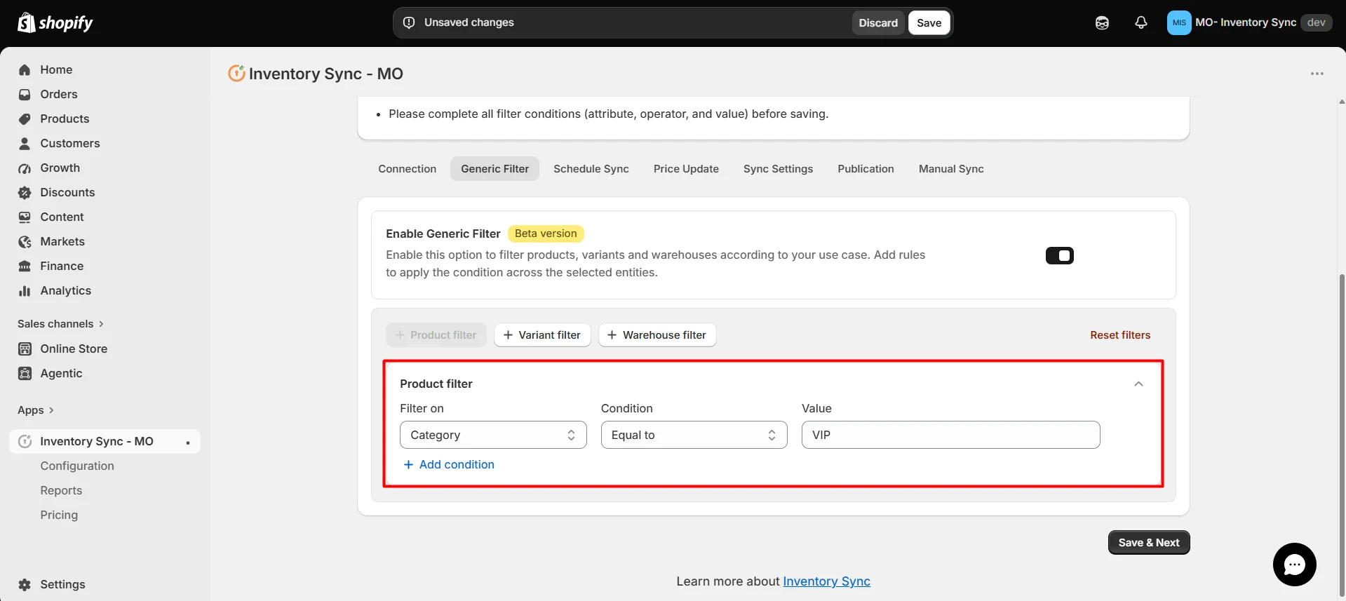 Shopify S&S Activewear Integration - Product Filters