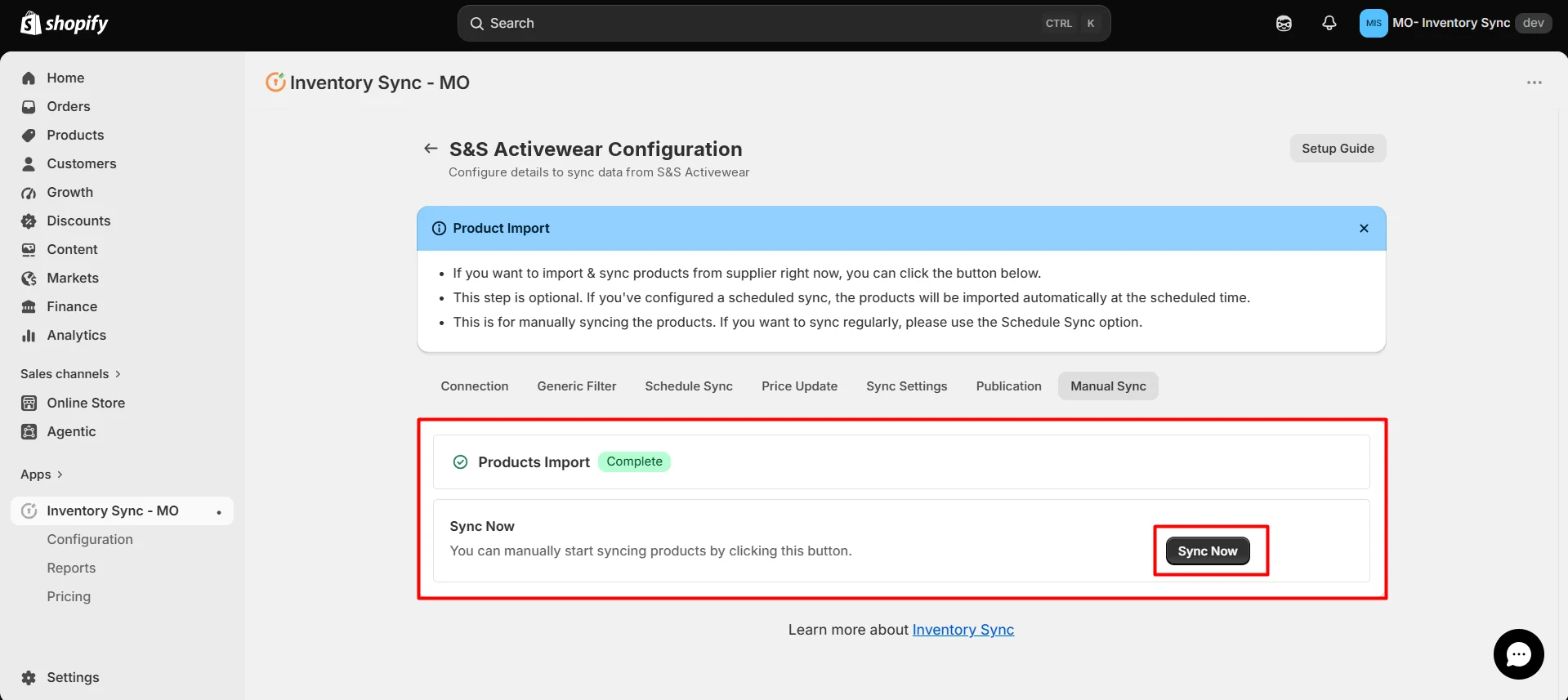 Shopify S&S Activewear Integration - Product import is complete