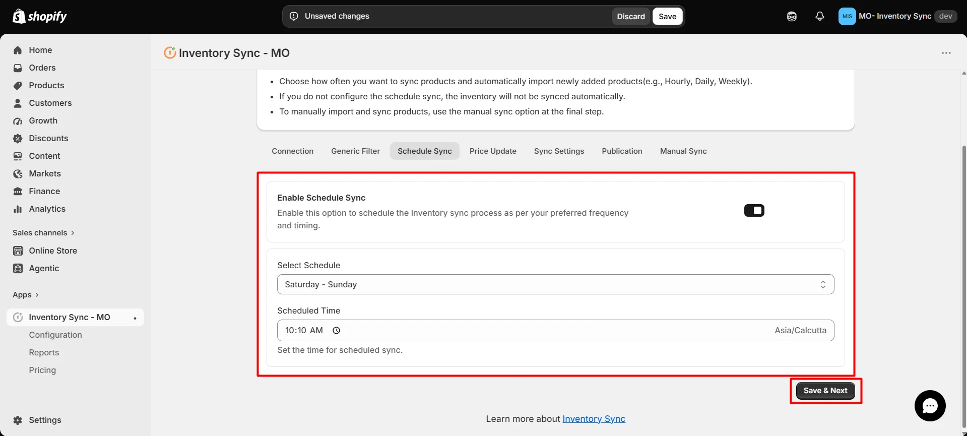 Shopify S&S Activewear Integration - Schedule sync interval