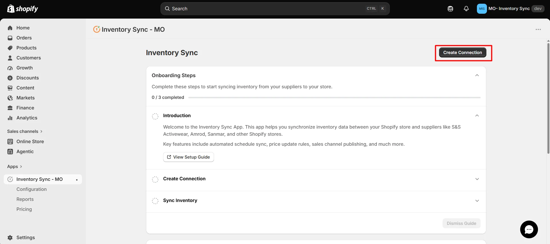 Shopify S&S Activewear Integration - Create connection