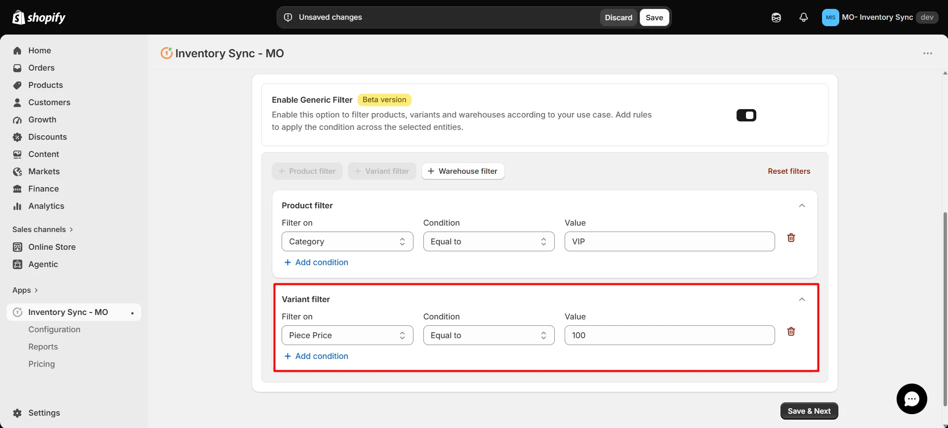 Shopify S&S Activewear Integration - Variant Filter