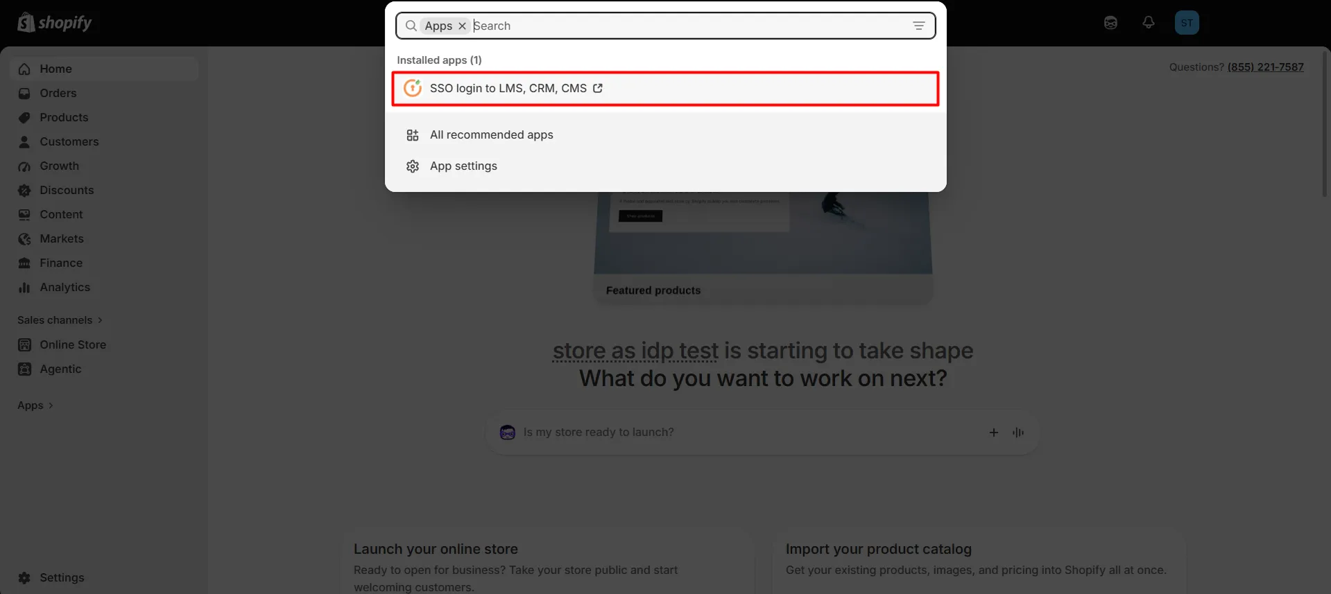 SSO using Shopify as IDP - Go to Apps and Select Store as IDP-SSO login