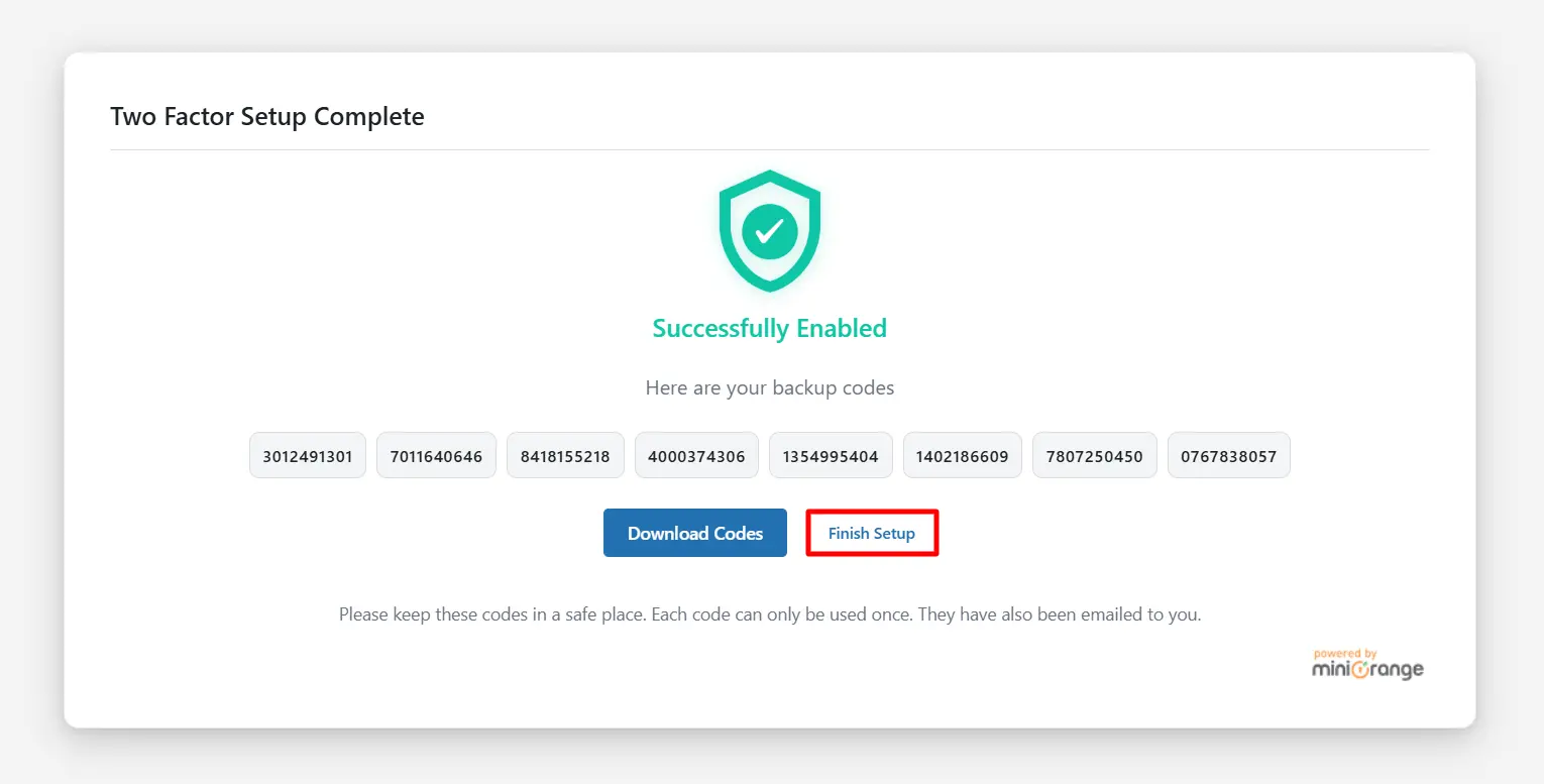Passkey 2FA - Backup Codes