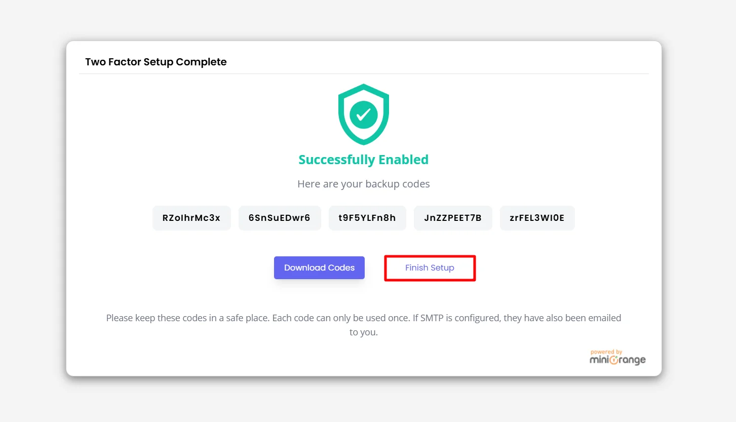 miniOrange Push Notification 2FA - Backup Codes