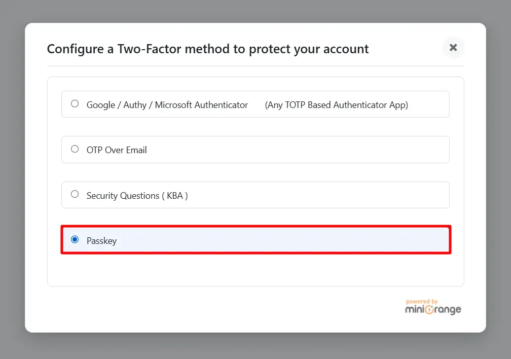 Passkey 2FA - Select Passkey