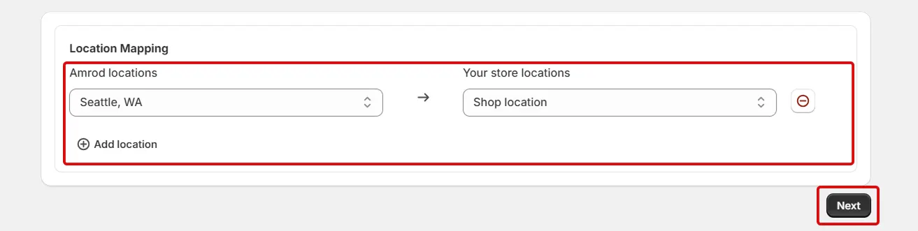 Connect Amrod to Shopify using Inventory Sync - Select Store Locations to Sync