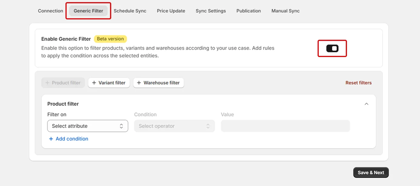Shopify Generic Filter Configuration settings