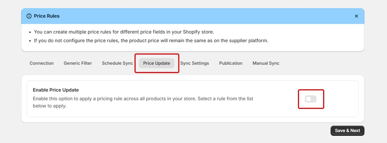 Connect Amrod to Shopify using Inventory Sync - Select Store Locations to Sync