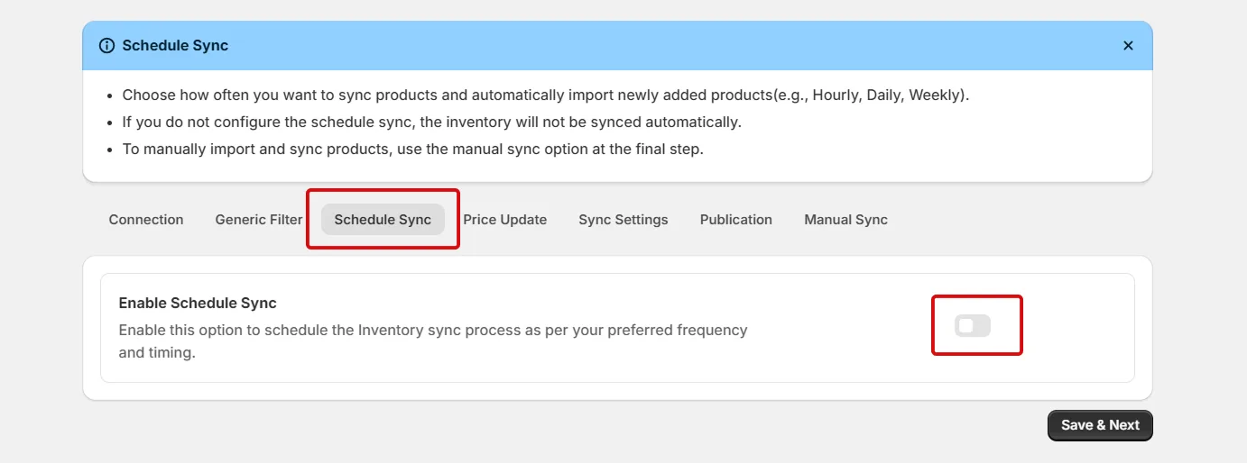Connect Amrod to Shopify using Inventory Sync - enable schedule Sync