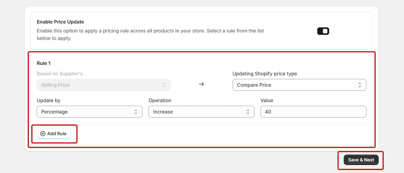 Connect Amrod to Shopify using Inventory Sync - Price rule update
