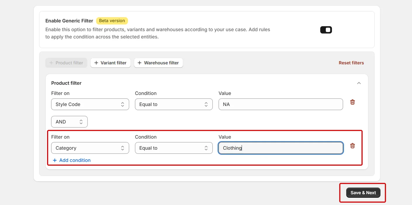 Shopify Amrod Integration - Warehouse Filter