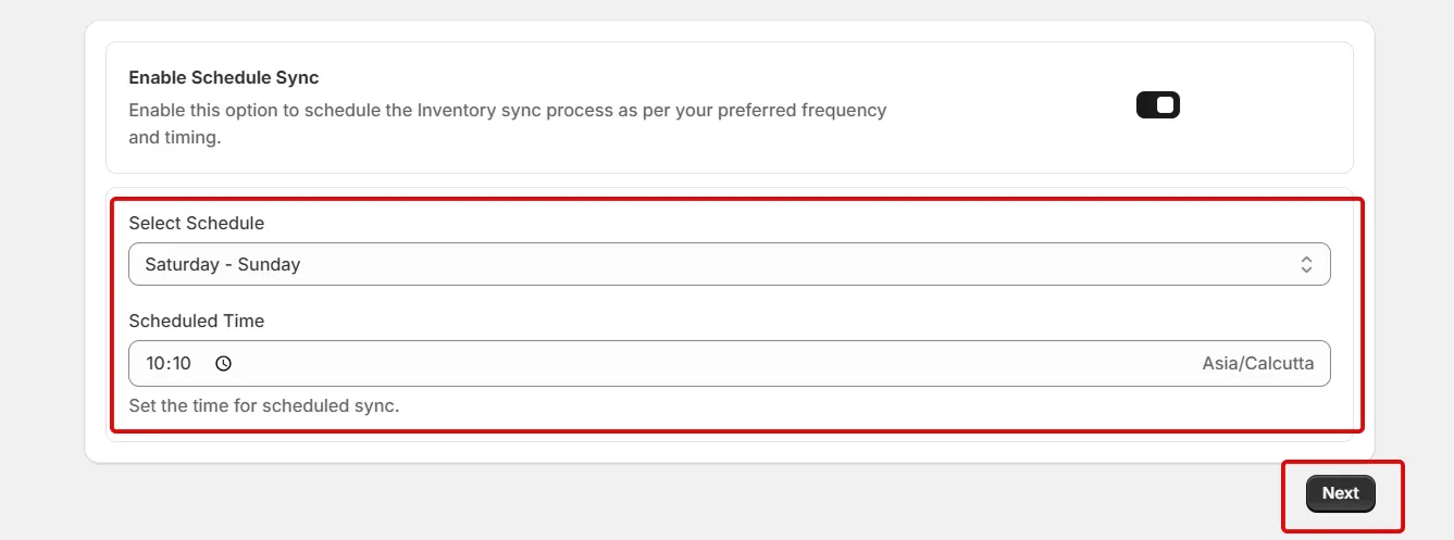 Connect Amrod to Shopify using Inventory Sync - Schedule Sync Time Interval