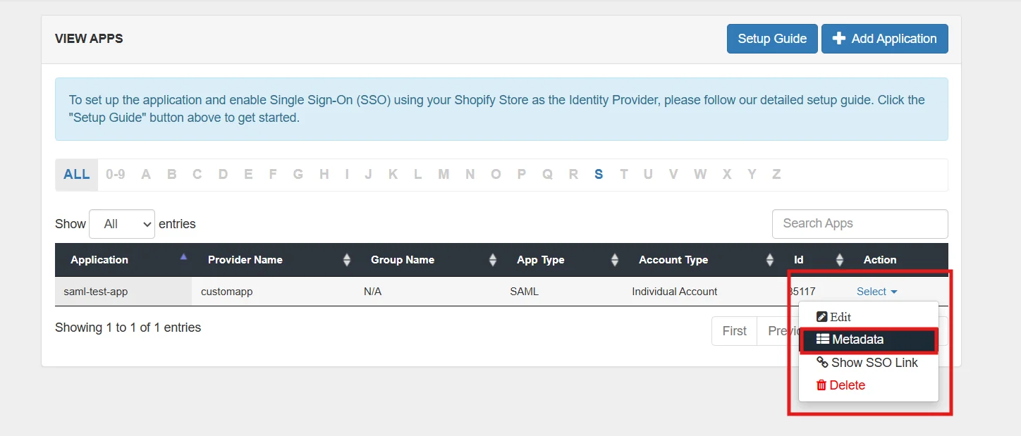 SSO using Shopify as IDP - Get IDP Metadata