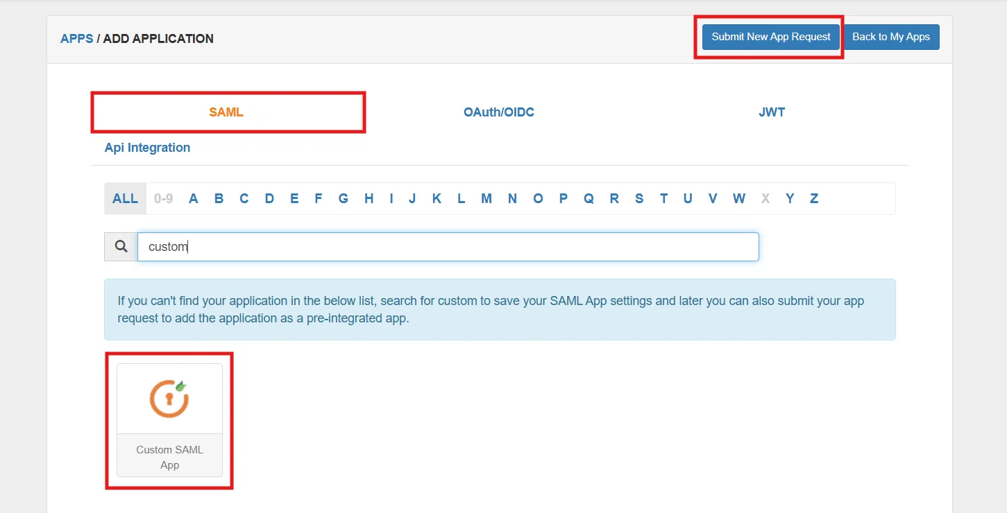 SSO using Shopify as IDP - select Custom SAML App