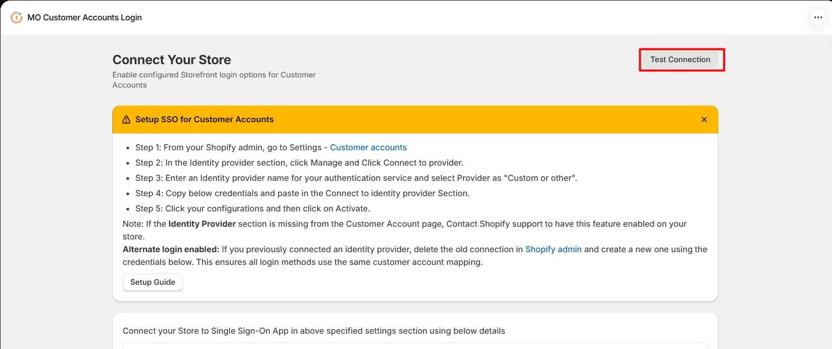 Test Connection button on the Connect Your Store page