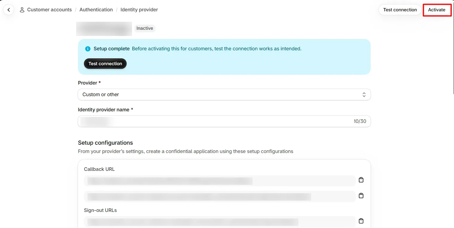 Activate the identity provider in Shopify customer accounts