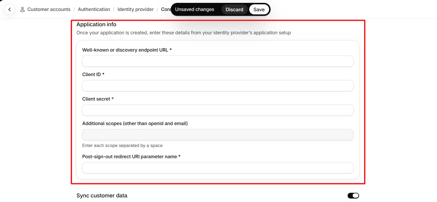 Paste endpoint URL, client ID, and client secret in Application info