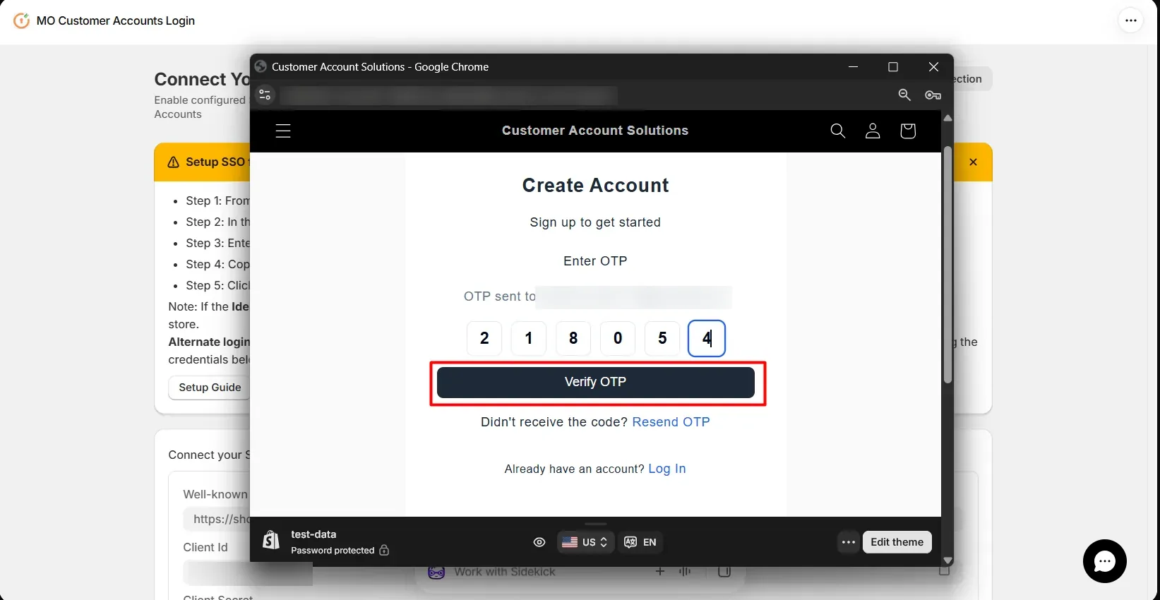 Enter the email OTP and click Verify OTP