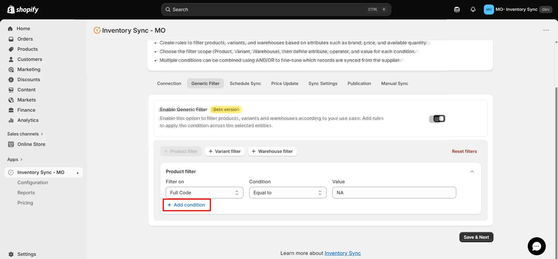 Shopify Kroll Integration - Product Filter