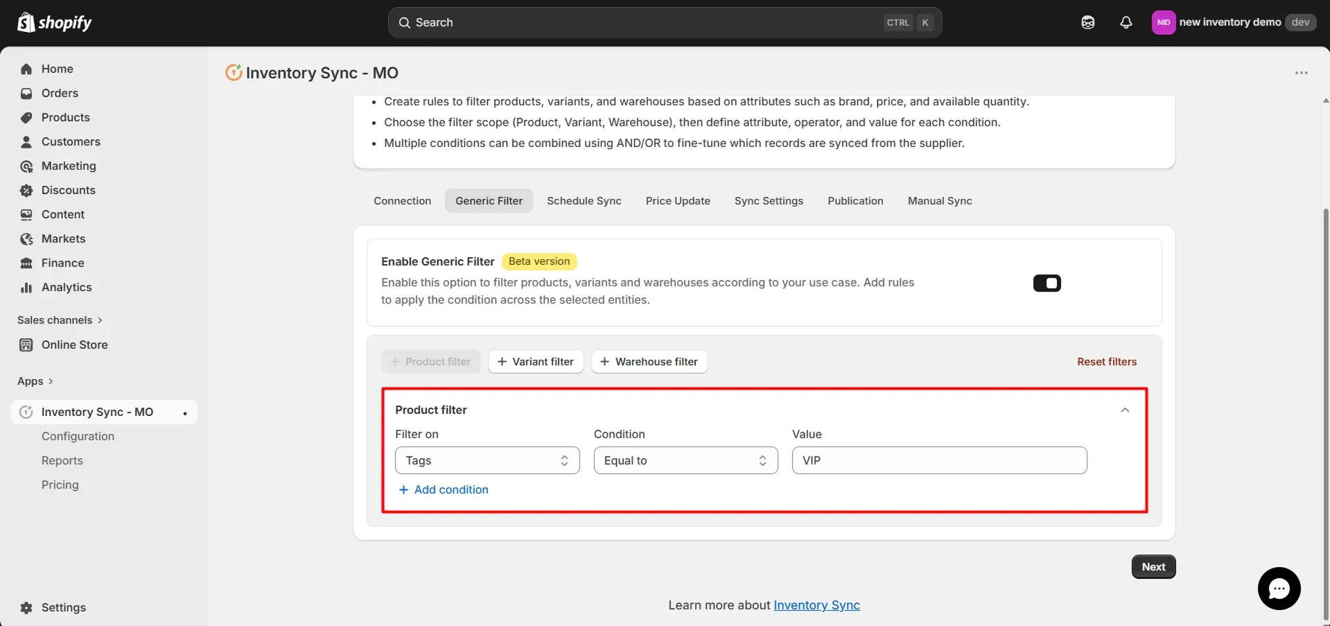 Shopify Kroll Integration - Product Filters