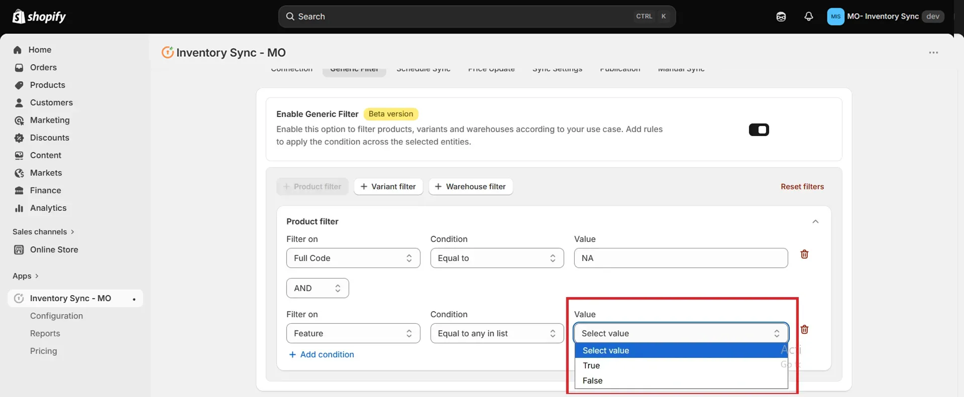 Shopify Kroll Integration - Warehouse Filter