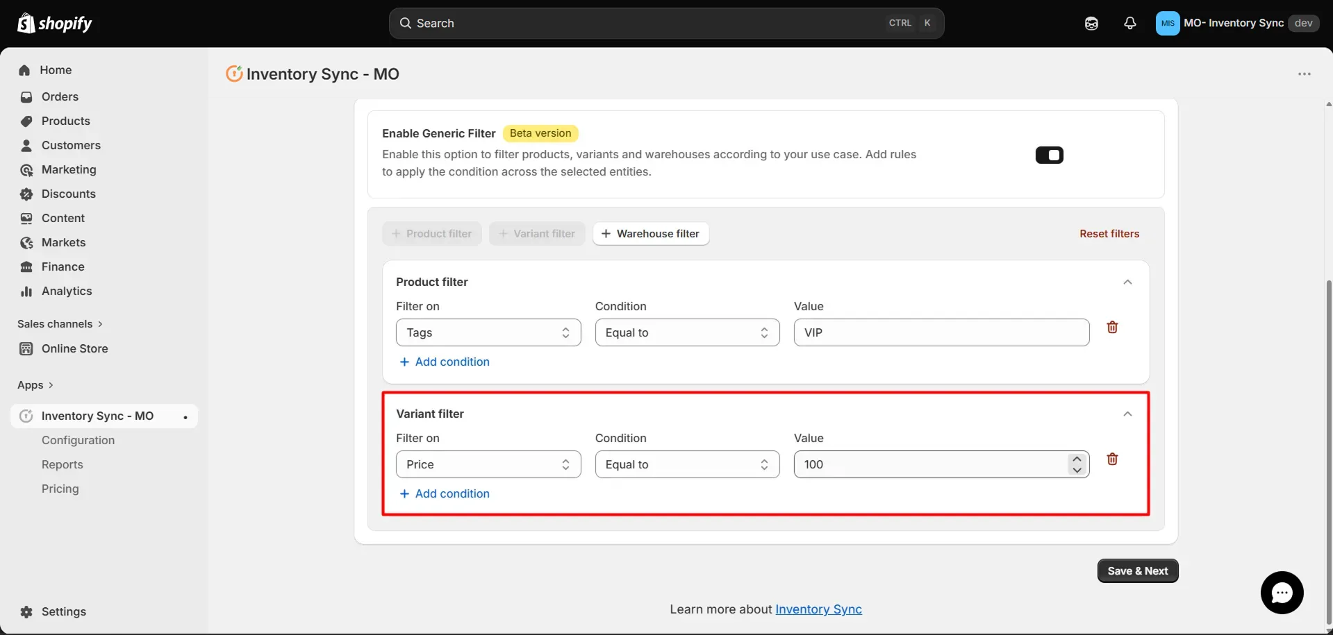 Shopify Kroll Integration - Variant Filter