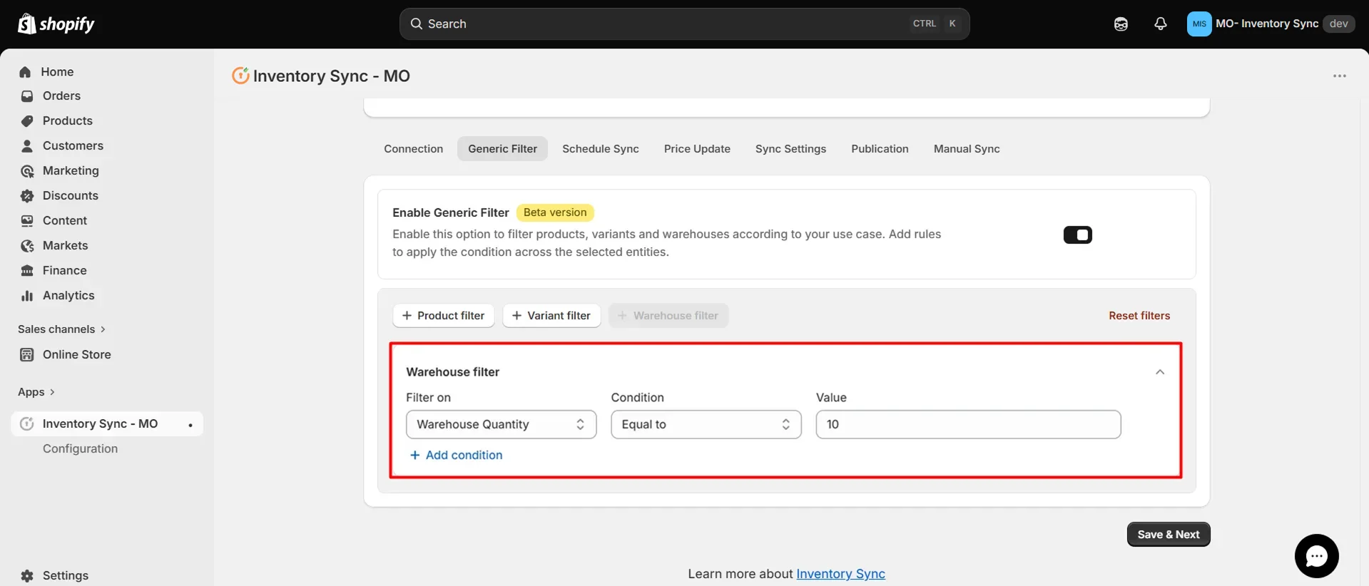 Shopify Kroll Integration - Warehouse Filter