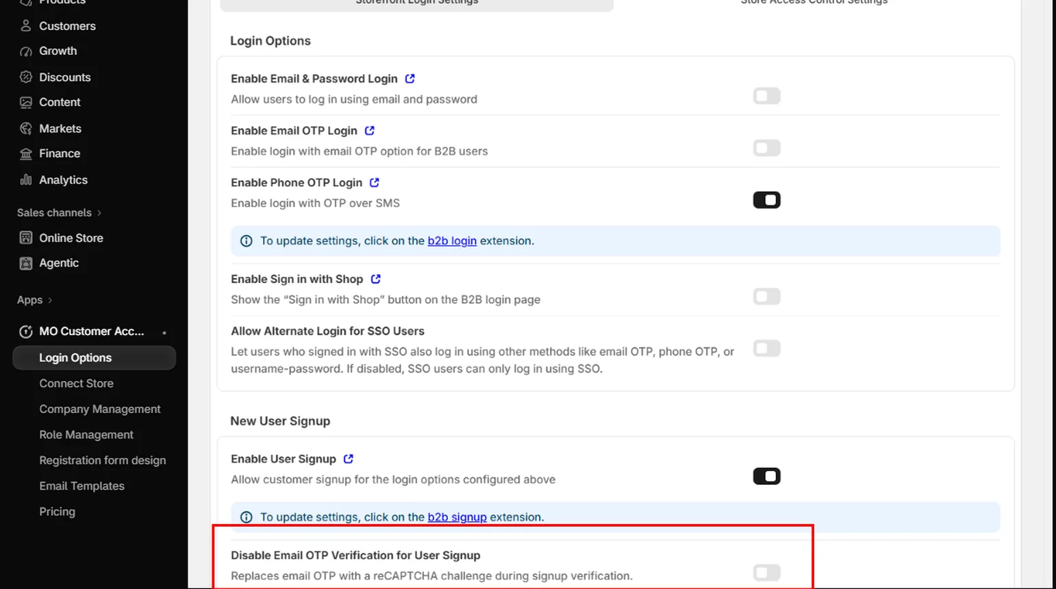 Disable Email OTP Verification for User Signup to use reCAPTCHA