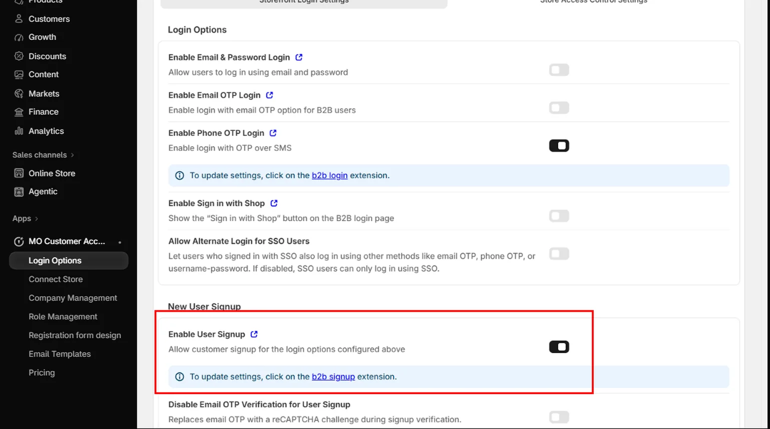 Enable User Signup under New User Signup
